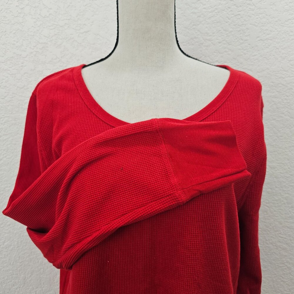 Bright Red, Waffle Knit Top - Picture 2 of 6